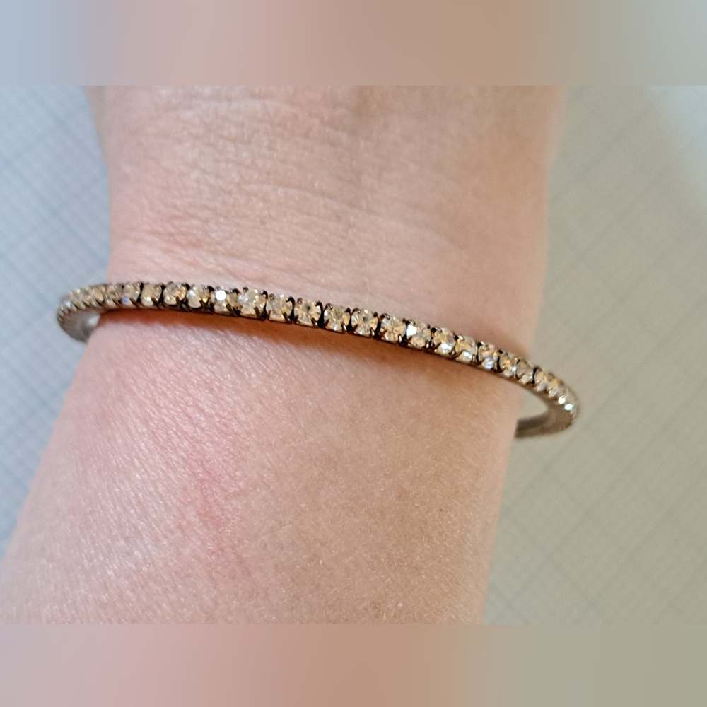 Gold-Tone Crystal Diamond Eternity Rhinestone Bangle Bracelet